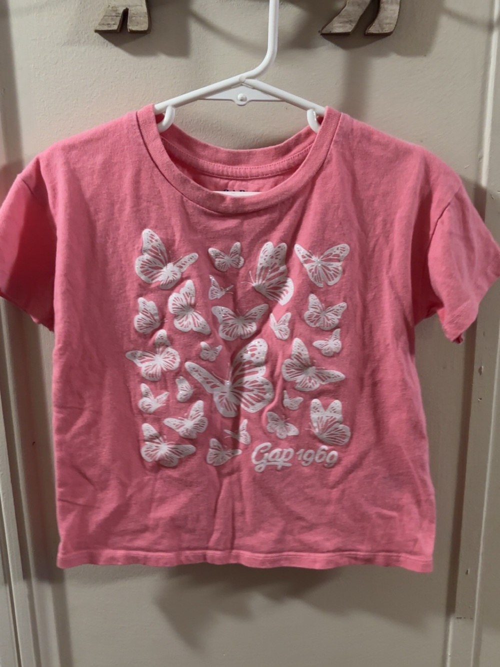 GAP Pink Short-Sleeve Tee with White Butterfly Print